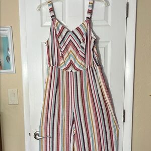 LaneBryant miter stripe sleeveless jumpsuit multi color wide leg smocked back 20